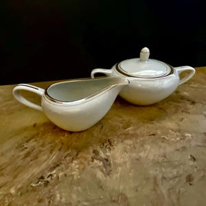 Vintage Royalton China Sugar Bowl and Creamer Set Gold Trimmed Translucent Porcelain