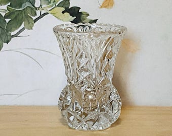 Vintage Crystal Pineapple Cut Crystal Saw Tooth Edge, Bud Vase 5” Tall