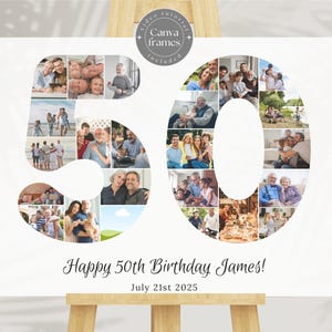 50th Birthday Photo Collage • Picture Collage Canva • 50th Anniversary Poster for Mom, Dad, Grandma, Grandpa, Him • Number 50 Collage Gift