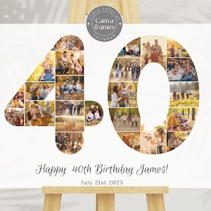40th Birthday Photo Collage • Picture Collage Canva • 40th Anniversary Poster for Mom, Dad, Grandma, Grandpa, Him • Number 40 Collage Gift
