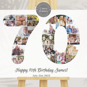 70th Birthday Photo Collage • Personalized Picture Collage Canva • Custom Gift for Grandma, Grandpa • Number 70 Photo Gift for Mother Father