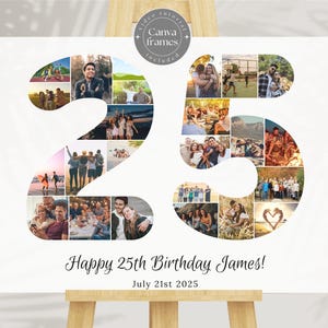 Plantilla de collage de fotos para el 25.° cumpleaños • Collage de imágenes • Collage del 25.° aniversario • Regalo de collage con el número 25 • Póster con fotos del 25.° cumpleaños