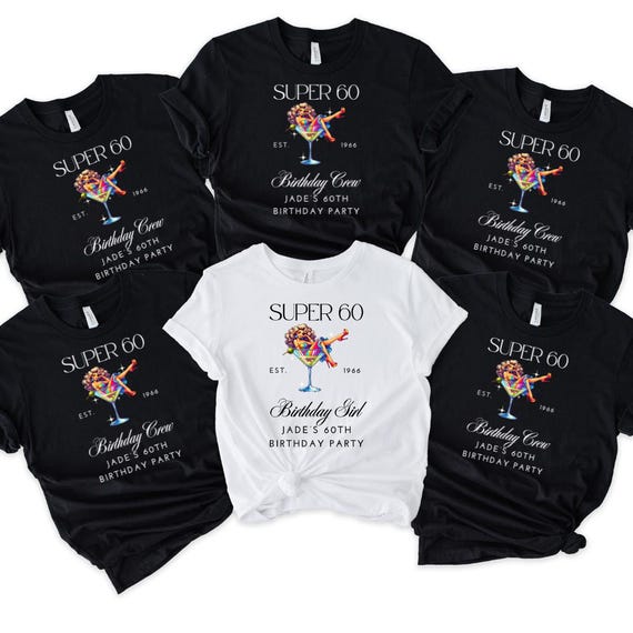 60th Birthday Crew T-shirts,  60th Birthday Shirt, Birthday party tops, 60th birthday girl tshirts, Super 60 Birthday Party tshirts