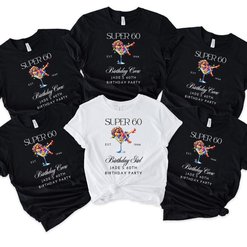 60th Birthday Crew T-shirts, 60th Birthday Shirt, Birthday party tops, 60th birthday girl tshirts, Super 60 Birthday Party tshirts image 1