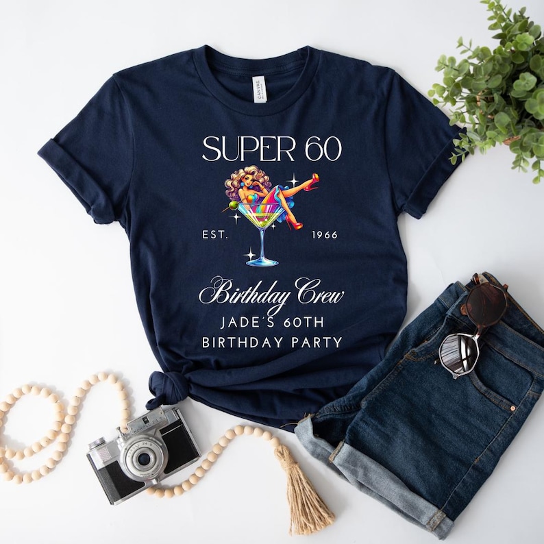 60th Birthday Crew T-shirts, 60th Birthday Shirt, Birthday party tops, 60th birthday girl tshirts, Super 60 Birthday Party tshirts image 5