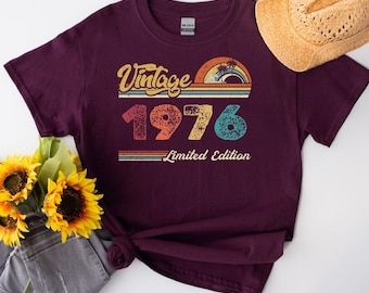 50-årsdag T-shirt, 1976 T-shirt, födelsedagspresent för kvinnor, present till män Grattis på födelsedagen T-shirt, födelsedagspresent T-shirt