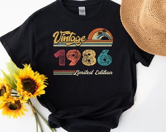 T-shirt 40e verjaardag, T-shirt 1986, verjaardagscadeau voor vrouwen, cadeau voor mannen T-shirt gelukkige verjaardag, T-shirt verjaardagscadeau
