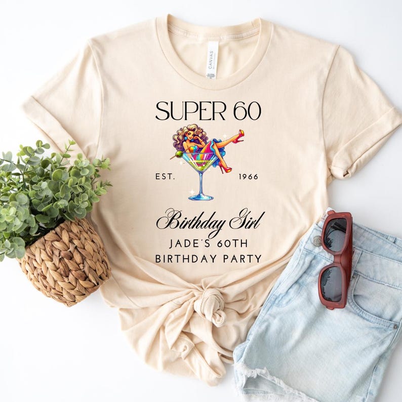 60th Birthday Crew T-shirts, 60th Birthday Shirt, Birthday party tops, 60th birthday girl tshirts, Super 60 Birthday Party tshirts image 2