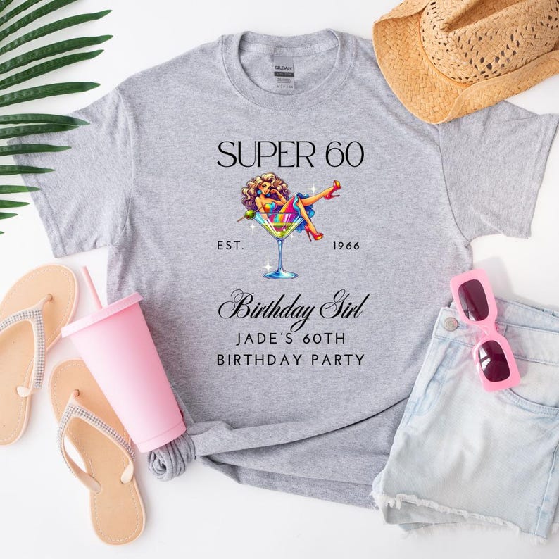 60th Birthday Crew T-shirts, 60th Birthday Shirt, Birthday party tops, 60th birthday girl tshirts, Super 60 Birthday Party tshirts image 4