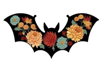 Floral Bat PNG Clipart: Vintage Fall Design (Digital Download)