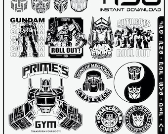 Pack SVG Transformers | Plus de 150 icônes d&#39;Optimus Prime, d&#39;Autobots, de Decepticons et de silhouettes de robots