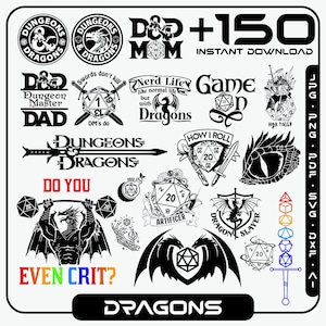 Fantasy RPG dobbelstenen SVG-bundel | Dungeons and Dragons-spelpictogrammen op tafel (digitale download)