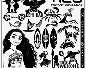 Moana SVG-bundel: meer dan 120 snijbestanden met Polynesisch avontuur (digitale download)