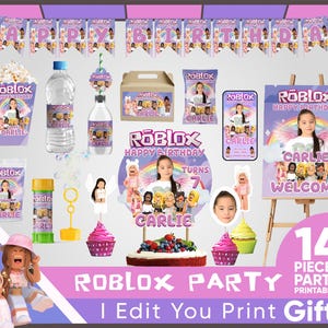 Roblox Girl Birthday Decor – Editable Pink Party Kit for Girls | Printable Digital Files