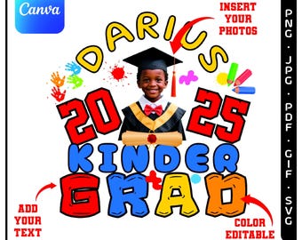 Canva-sjabloon voor voorschoolse afstuderen | Class of 2025 bewerkbaar shirt-SVG | Afgestudeerd kleuterschool, png