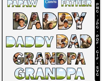 Customizable Father’s Day Collage Canva, Dad Daddy Grandpa Dada PNG Template, Add Your Photos