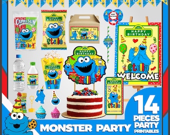 Cookie Monster Birthday Party Favor Set: DIY Canva Template (Digital Download)