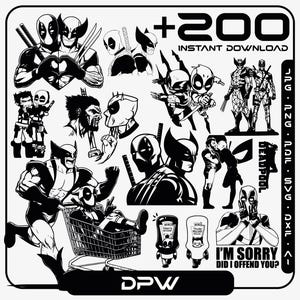 Deadpool und Wolverine SVG Bundle | 200 Marvel Cricut-Dateien | SVG, Zitate, Posen | Digitaler Download