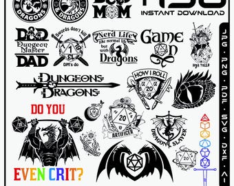 Dungeons and Dragons SVG-bundel | Dobbelstenen, pictogrammen, fantasy-gesneden bestanden (digitale download)