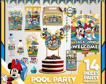 Mickey Pool Party Bundle, Disney Summer Birthday Bundle, Mickey Summer Party I Editable Digital Party Kit
