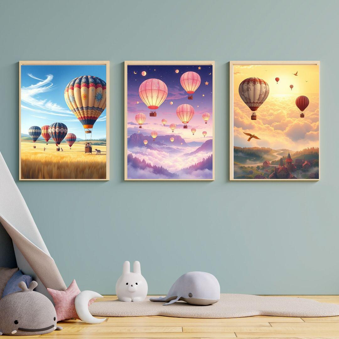 Hot Air Balloon Nursery Art Print Set, Kids Room Decor (digital File ...