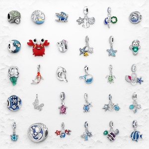 Ciondoli a forma di animali marini in argento sterling S925, tartaruga, delfino, sirena, pesce, granchio, polpo, adatti ai braccialetti Pandora, regalo fai da te per
