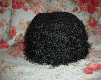 Crocheted  Black Pillbox Hat for Women