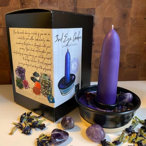 Third Eye Chakra Candle for Healing & Balancing Chakras, 7 Chakra Candles, Handmade Beeswax Intention Candles, Hand dipped candles crystals