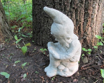 12 1/2" Tall Cement Gnome Elf Reading Book Garden Art Statue Concrete
