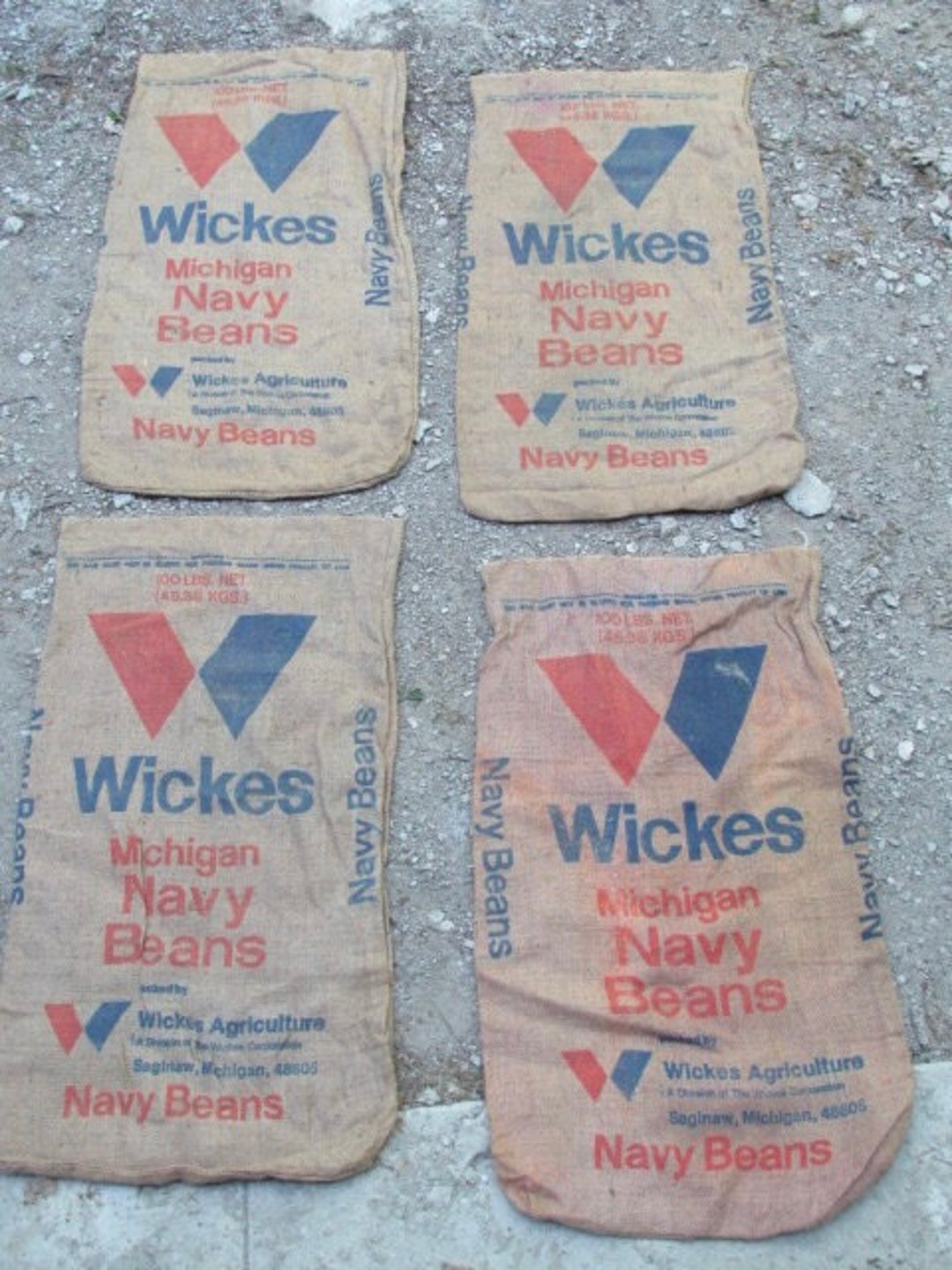 Vintage Wickes Navy Bean Burlap Bag Feed Sack 100 Lb Etsy