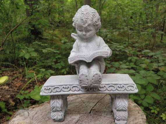 Antiqued Cement Boy Reading Book Bench Pair Garden Art Etsy