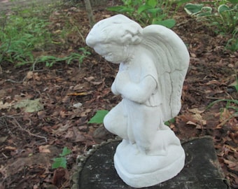 Large 13" Cement Kneeling Praying Angel Garden Art Statue Concrete