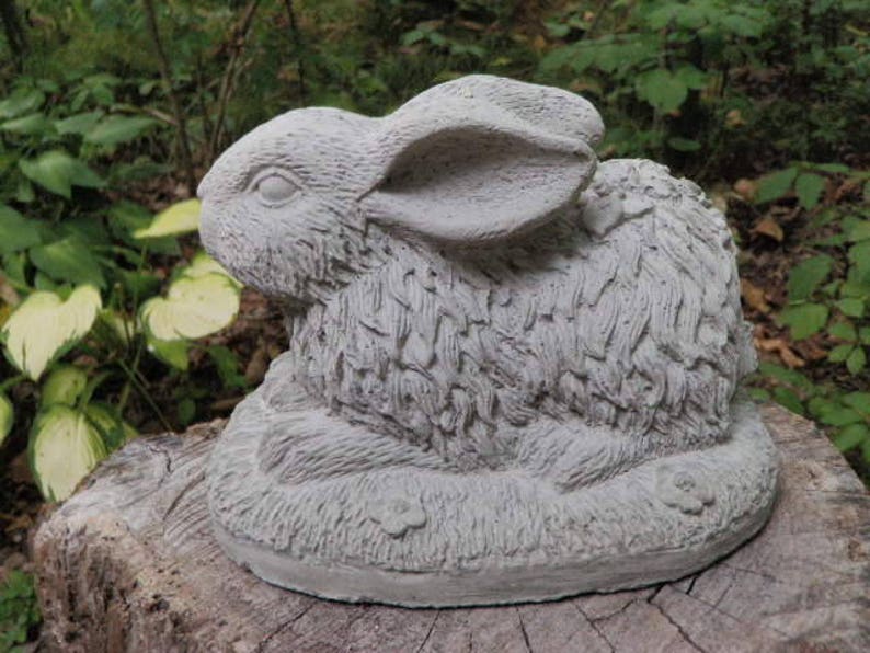 6 Tall Cement Crouching Rabbit Bunny on Grass Garden Art Etsy