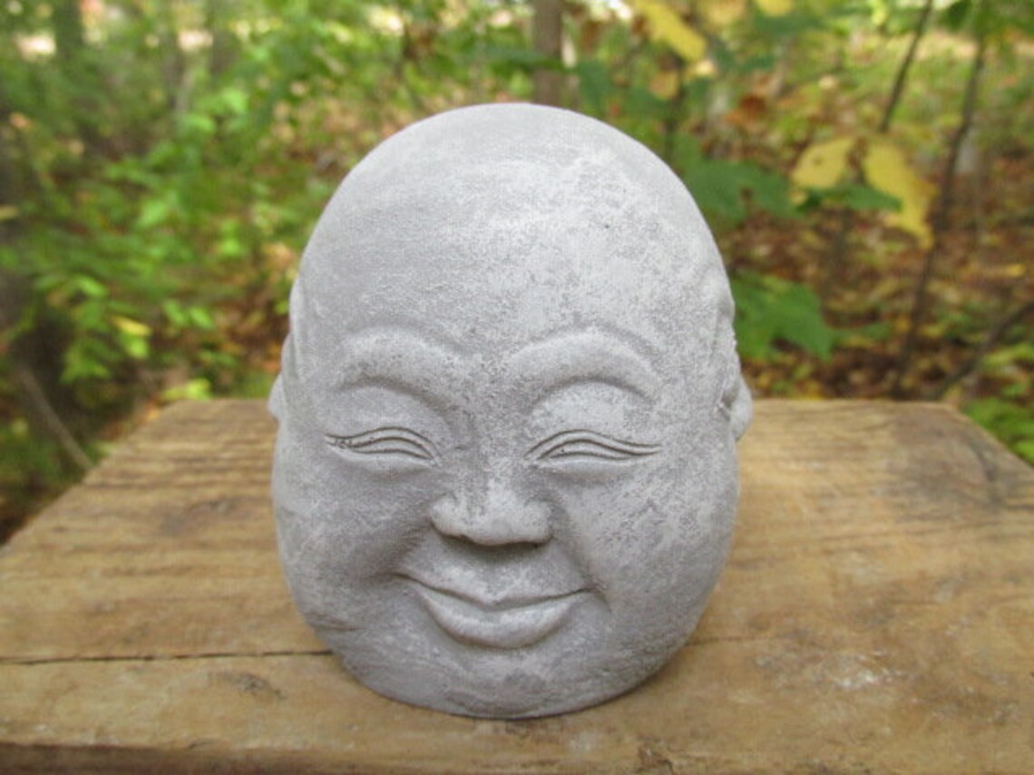 3 1/2 Cement 4 Different Face Buddha Head Garden Art Etsy