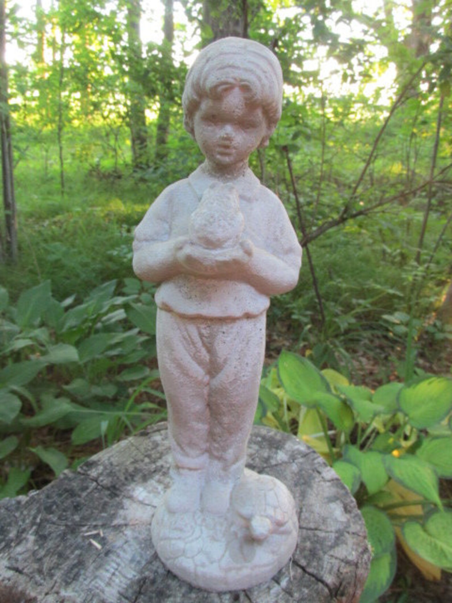 13 Cement Boy Holding Frog Garden Art Concrete Statue Etsy