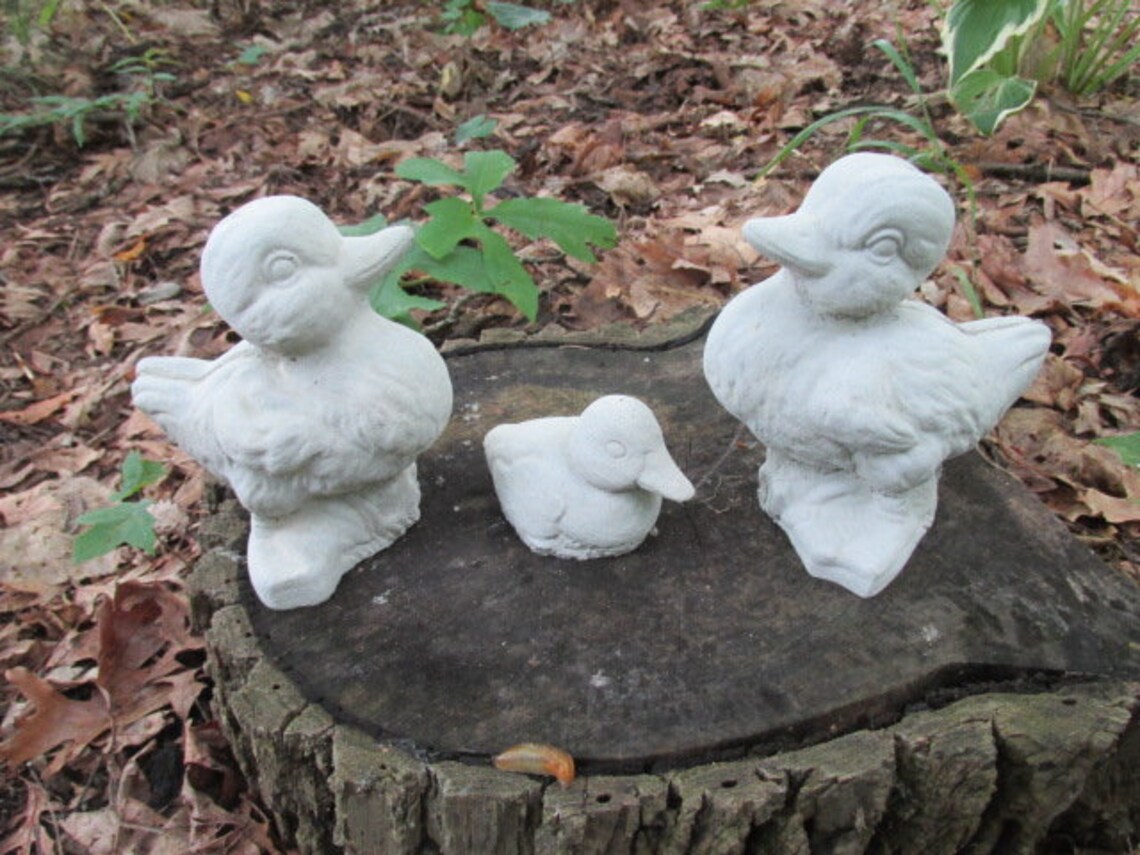 Cute Set of 3 Cement Ducks Garden Statue Concrete Duck Family Etsy