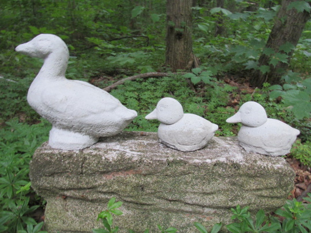 4"-6" Long Set of 3 Cement Ducks Garden Statue Concrete Duck Very Cute ...