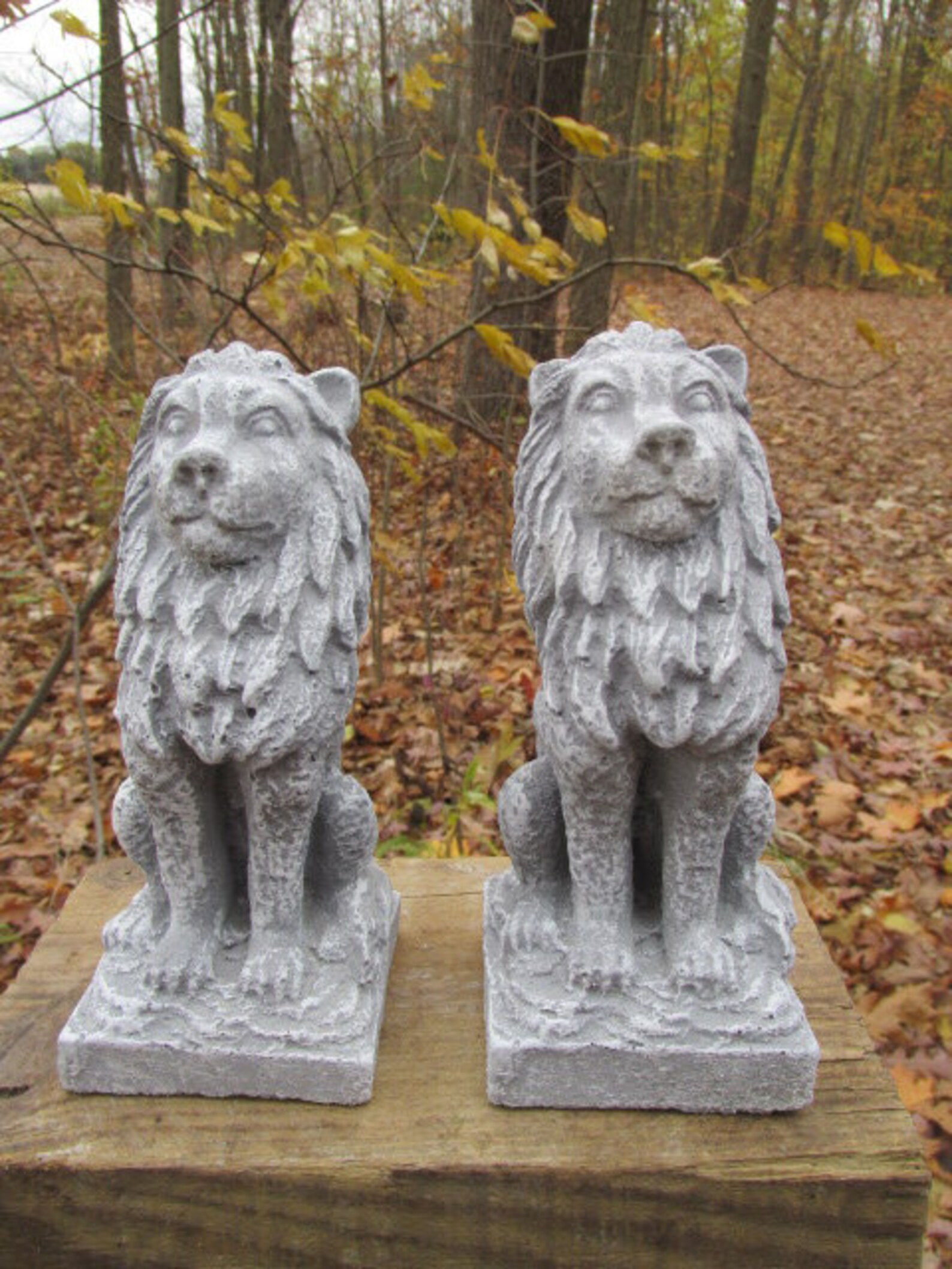 7 Cement Lion Pair Sitting Up Garden Art Concrete Statue Etsy
