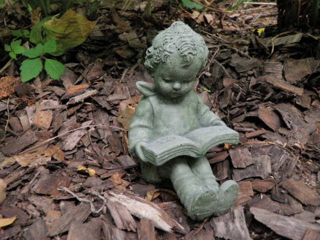 Cement 6 Boy Reading Book Child Green Patina Garden Art - Etsy