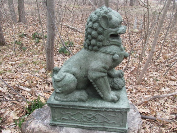10 1 2 Cement Foo Dog On Pedestal Garden Art Statue - Foo Dog Statue Garden 10 1 2 Cement Foo Dog On Pedestal Garden Art Statue - Foo Dog Statue Garden