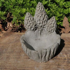 4" Tall Cement Morel Mushroom Bowl Dish Garden Art Statue Concrete Cluster