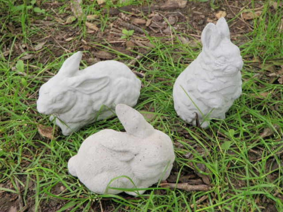 Cement Bunny Rabbit Lot of 3 Garden Statue Concrete Hare Super Cute ...