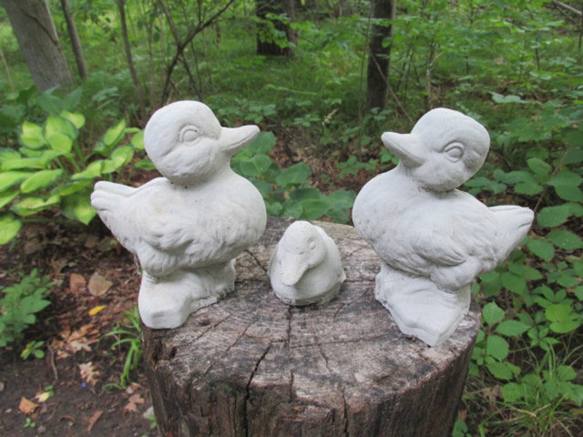 Cute Set of 3 Cement Ducks Garden Statue Concrete Duck Family Etsy