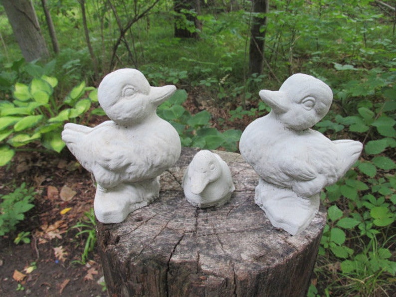 Cute Set of 3 Cement Ducks Garden Statue Concrete Duck Family Etsy
