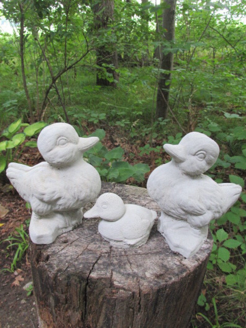 Cute Set of 3 Cement Ducks Garden Statue Concrete Duck Family Etsy