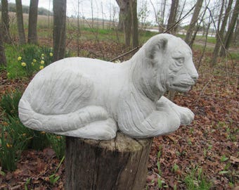 21" Cement Tiger Cub w/Stripes Garden Art Concrete Cat Statue