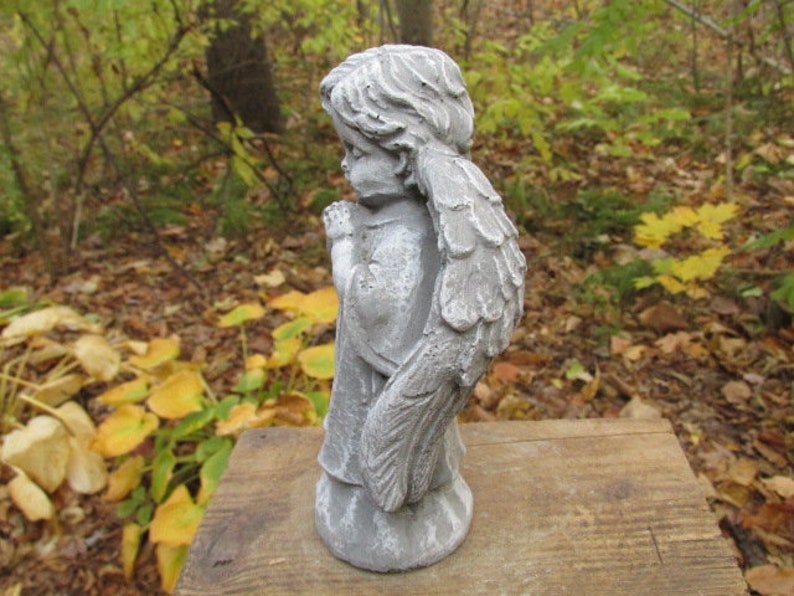 Antiqued 8 Tall Cement Praying Angel Statue Garden Art Etsy