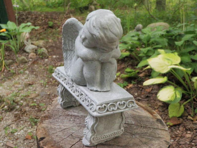 Antiqued Cement Angel & Bench Pair Garden Art Concrete Statue Etsy