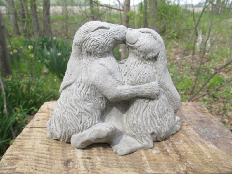 5 Tall Cement Kissing Bunny Rabbit Pair Garden Art Etsy
