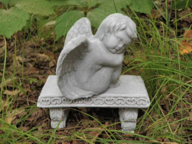 Antiqued Cement Angel & Bench Pair Garden Art Concrete Statue Gray and ...